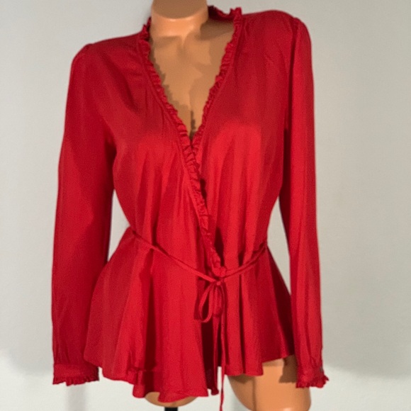 LOFT Red wrap top blouse shirt ruffle - Picture 1 of 13